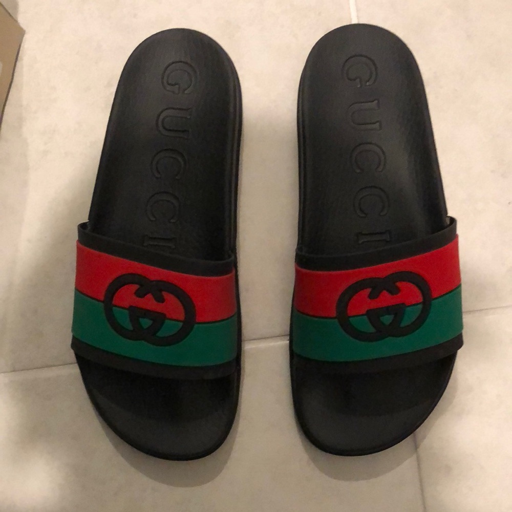Gucci Black Red Green Slippers